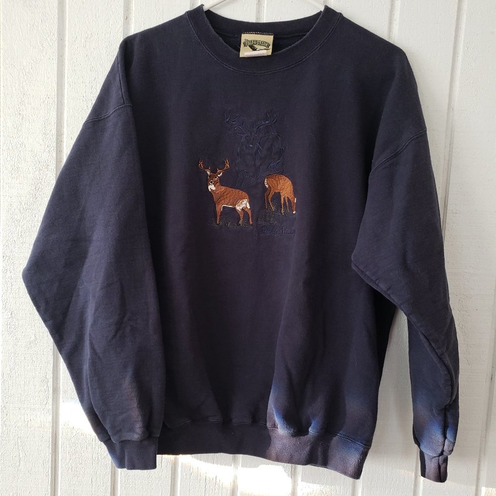 Field and Stream Blue Sweatshirt w/Deer - Size L